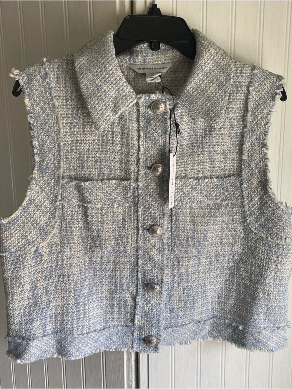 cupcakes & cashmere Light Blue Tweed Sleeveless Vest